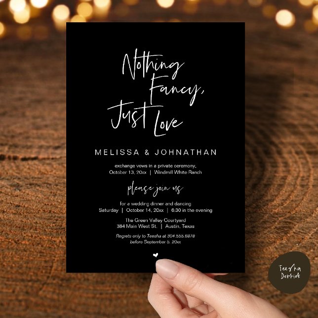 Nothing Fancy Just Love, Modern Wedding Reception Invitation (Nothing Fancy Just Love, Modern Wedding Reception Dinner Lunch Brunch Invites Card Classy Black)