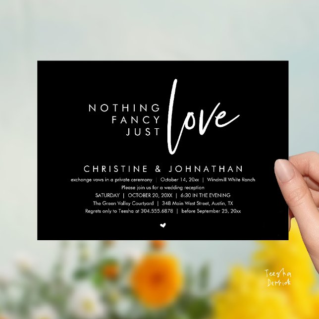 Nothing Fancy, Just Love, Modern Wedding Reception Invitation (Nothing Fancy, Just Love, Modern Wedding Reception Dinner Lunch Brunch Invitation Card Black White)