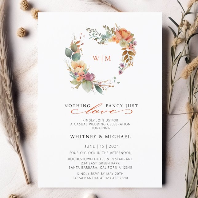 Nothing Fancy Just Love Monogram Casual Wedding  Invitation (Creator Uploaded)