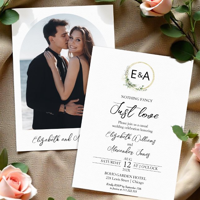 Nothing Fancy Just Love Monogram Photo Wedding Invitation (Creator Uploaded)