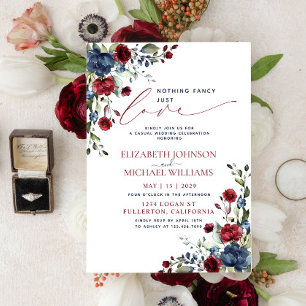 Nothing Fancy Just Love Navy Blue Burgundy Invitation