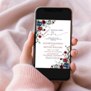 Nothing Fancy Just Love Navy Blue Burgundy Invitation