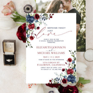 Nothing Fancy Just Love Navy Blue Burgundy Photo Invitation