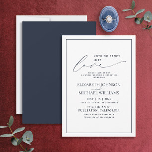 Nothing Fancy Just Love Navy Blue Casual Wedding Invitation