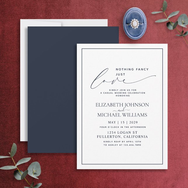 Nothing Fancy Just Love Navy Blue Casual Wedding Invitation (Creator Uploaded)