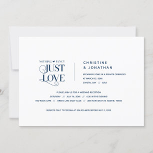 Nothing Fancy, Just Love, Navy Blue, Elopement Invitation