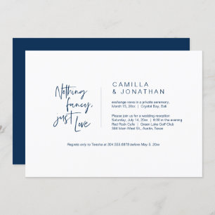 Nothing Fancy, Just Love, Navy Blue, Elopement Invitation