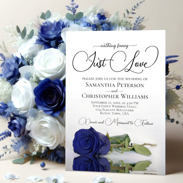 Nothing Fancy Just Love Navy Blue Rose Wedding Invitation (Creator Uploaded)