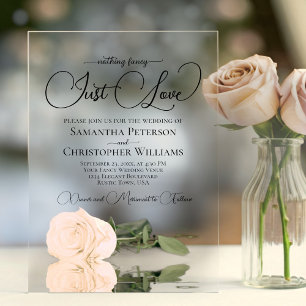 Nothing Fancy Just Love Pale Peach Rose Wedding Acrylic Invitations