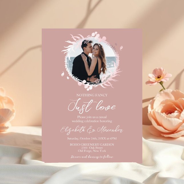 Nothing Fancy Just Love Photo Pink Wedding Invitation (Creator Uploaded)