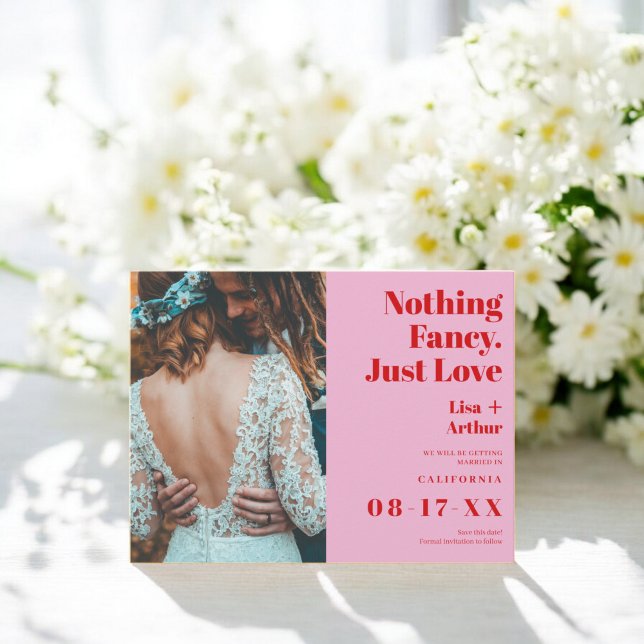 Nothing fancy just love photo red save the date postcard (Nothing fancy just love photo red save the date postcard)