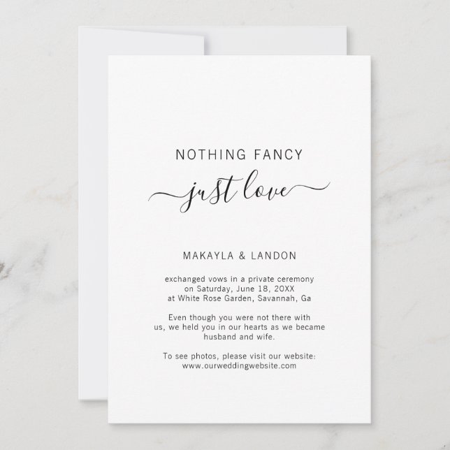 Nothing Fancy Just Love Photo Wedding Elopement Announcement (Front)