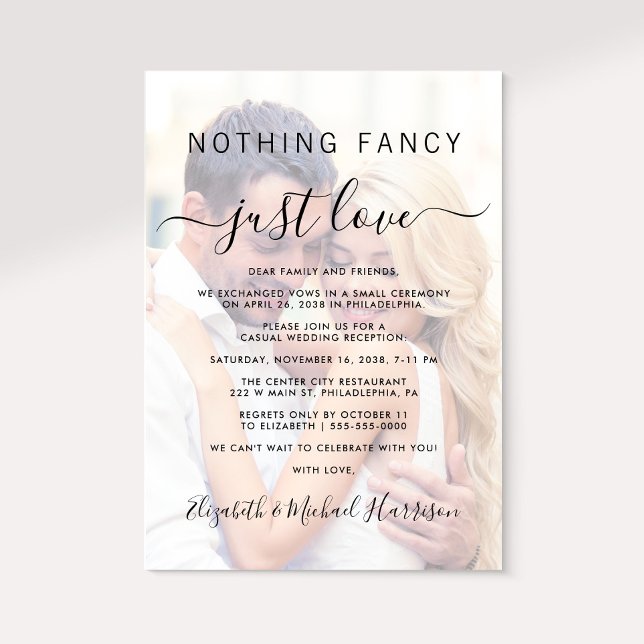 Nothing Fancy Just Love Photo Wedding Reception Invitation (From private vows to a grand party - invite family and friends to celebrate your marriage!)