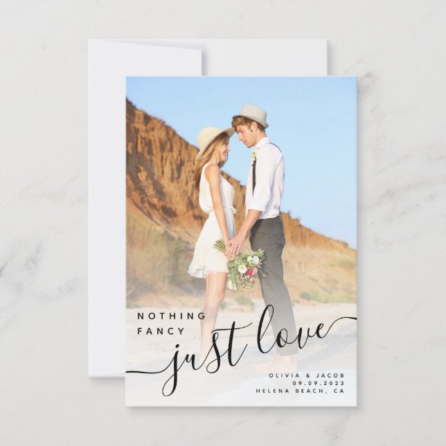 Nothing Fancy Just Love Photo Wedding Thank You Card (Front)