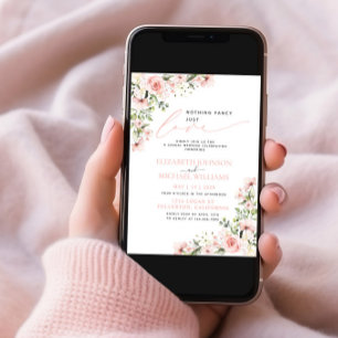 Nothing Fancy Just Love Pink Floral Photo Wedding Invitation