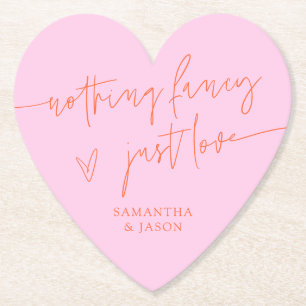 Nothing Fancy Just Love Pink Orange Wedding Paper Coaster