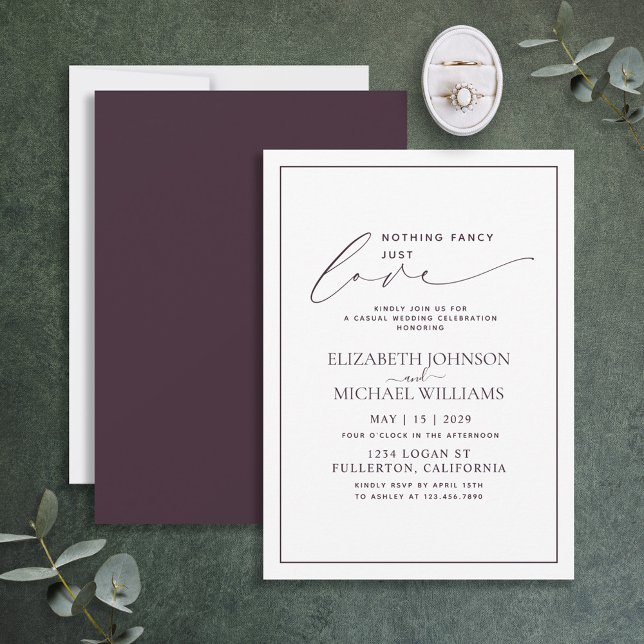 Nothing Fancy Just Love Plum Purple Casual Wedding Invitation (Creator Uploaded)