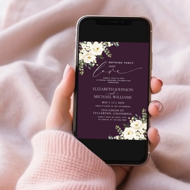 Nothing Fancy Just Love Plum Purple Floral Wedding Invitation (Creator Uploaded)
