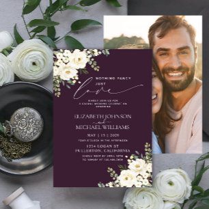 Nothing Fancy Just Love Plum Purple Photo Wedding Invitation
