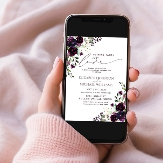 Nothing Fancy Just Love Purple Photo Wedding Invitation (Creator Uploaded)