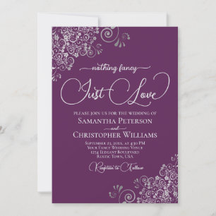 Nothing Fancy Just Love Purple & Silver Wedding Invitation