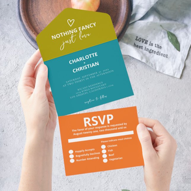 Nothing Fancy Just Love Retro 70s Wedding All In One Invitation (Nothing Fancy Just Love Retro 70s Wedding All In One Invitation from Ricaso. Colorful fun and bold)