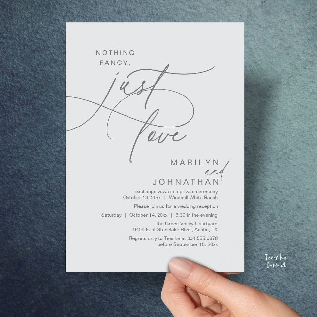 Nothing Fancy, Just Love, Romantic Wedding Dinner Invitation (Nothing Fancy, Just Love, Modern Romantic Wedding Reception Dinner Invitation Card in Chill Grey)