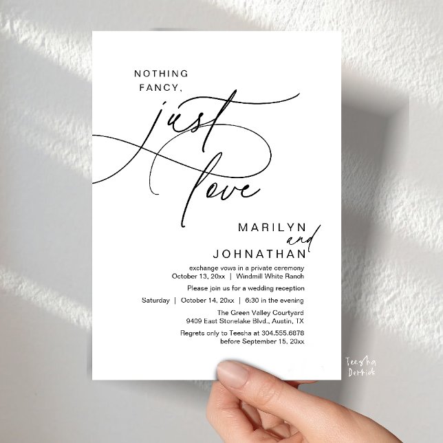 Nothing Fancy, Just Love, Romantic Wedding Dinner Invitation (Nothing Fancy, Just Love, Modern Romantic Wedding Reception Dinner Invitation Card in Black White)
