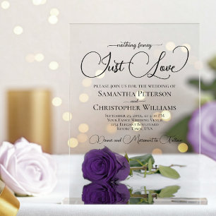 Nothing Fancy Just Love Royal Purple Rose Wedding Acrylic Invitations