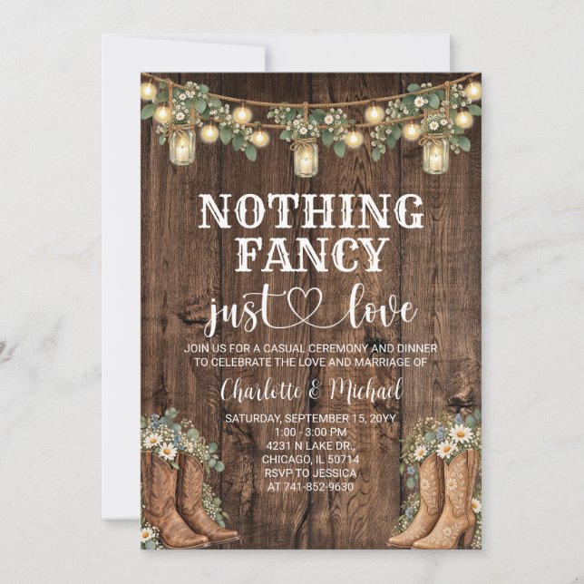 Nothing Fancy Just Love Rustic  Invitation (Front)