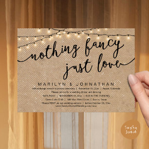 Nothing Fancy, Just Love, Rustic Wedding Dinner Invitation
