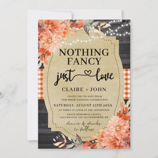 Nothing Fancy Just Love Rustic Wedding Invitation (Front)