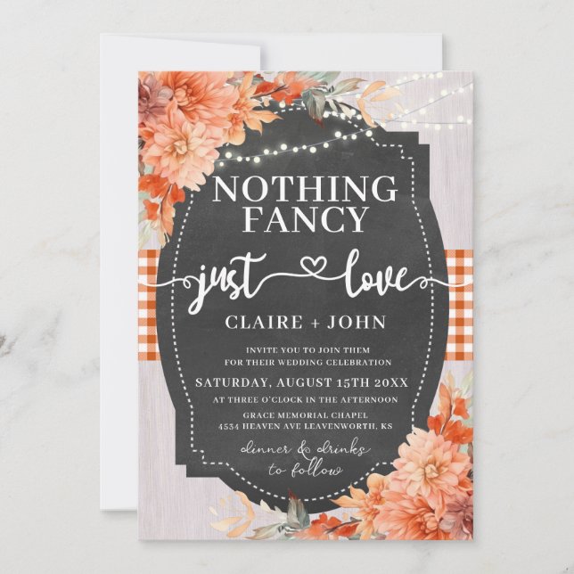 Nothing Fancy Just Love Rustic Wedding Invitation (Front)