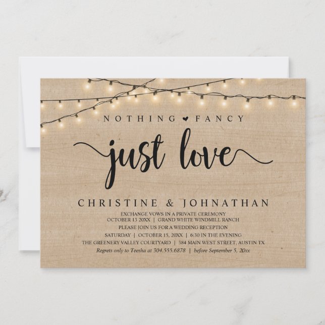 Nothing Fancy Just Love, Rustic Wedding Reception Invitation (Front)