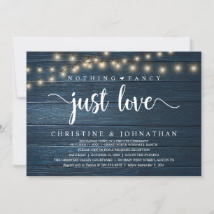 Nothing Fancy Just Love, Rustic Wedding Reception Invitation