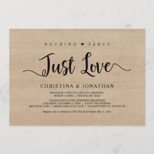 Nothing Fancy, Just Love, Rustic Wood, Elopement Invitation