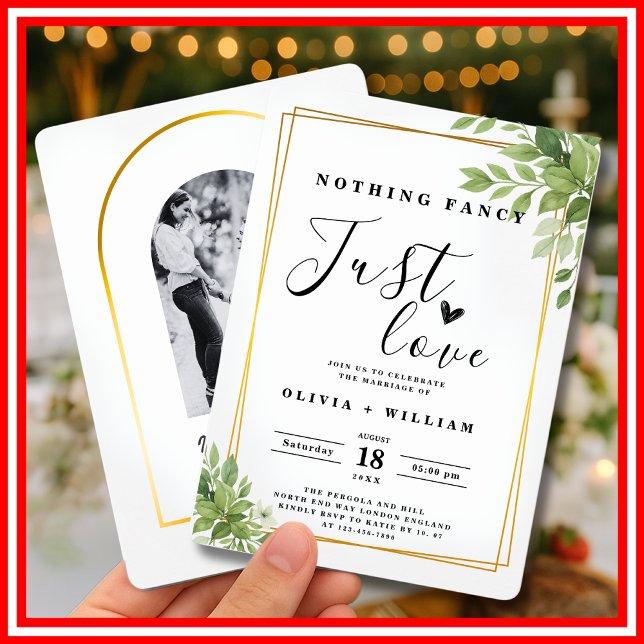 Nothing Fancy Just Love Sage Green Gold Geometric Invitation (Creator Uploaded)