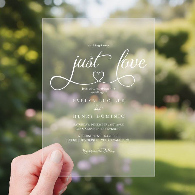 Nothing Fancy Just Love Script Heart Wedding Acrylic Invitations (Creator Uploaded)