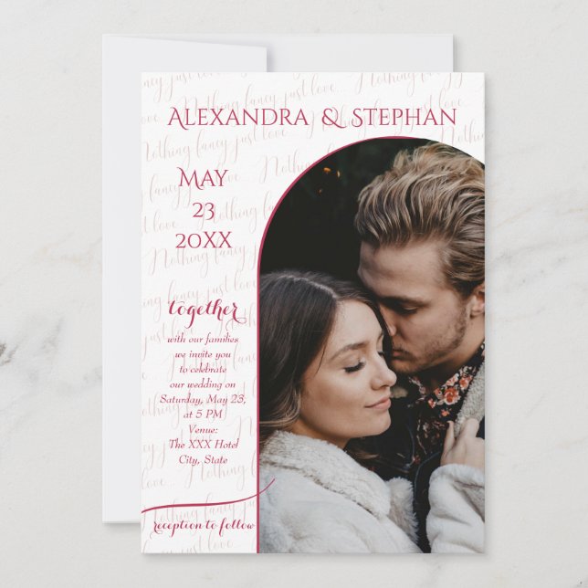 Nothing Fancy Just Love Script Pink Magenta Photo Invitation (Front)