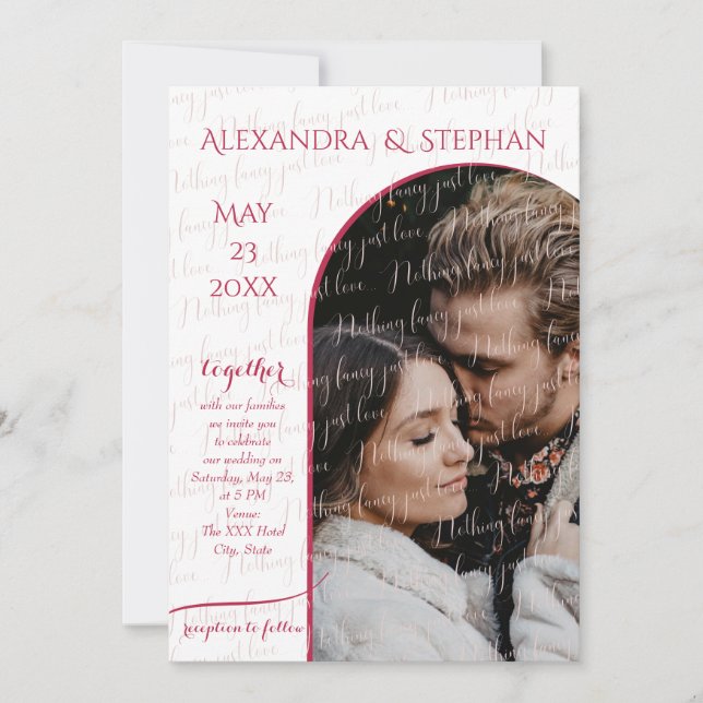 Nothing Fancy Just Love Script Pink Magenta Photo  Invitation (Front)