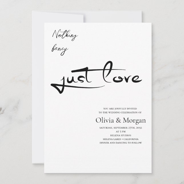Nothing Fancy Just Love Script Wedding  Invitation (Front)