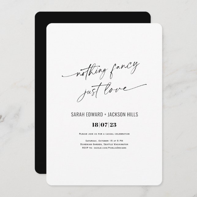 Nothing fancy just love simple elopement wedding i invitation (Front/Back)