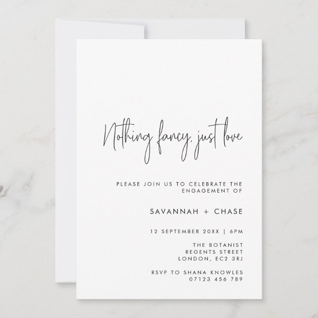 Nothing Fancy Just Love Simple Engagement Party In Invitation (Front)