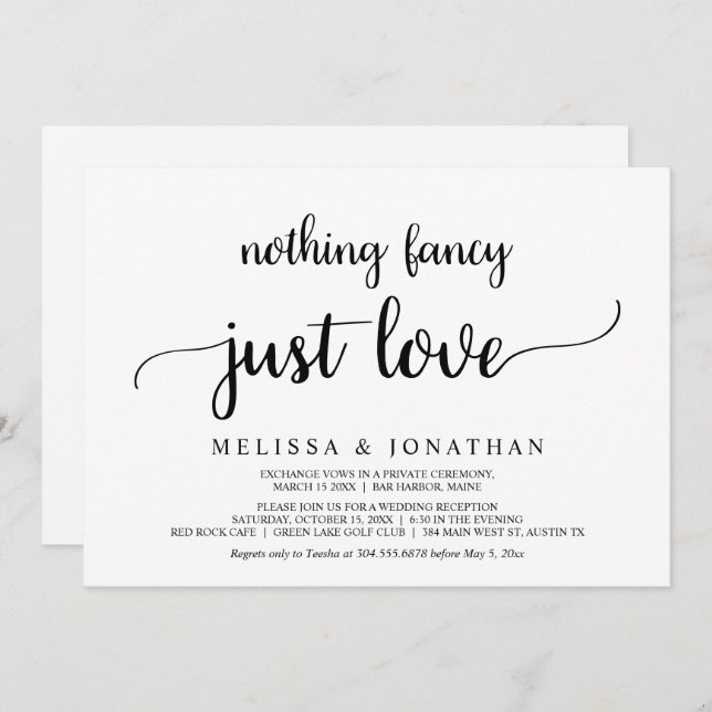 Nothing Fancy Just Love, Simple Minimal Rustic Invitation (Front/Back)