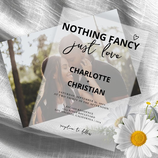 Nothing Fancy Just Love Simple Minimalist Script Vellum Invitations (Elegant and Simple Minimalist Script Vellum Invitations by Ricaso. Great for photo overlays)