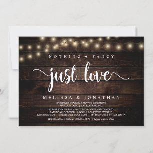 Nothing Fancy, Just Love, String Lights Elopement Invitation