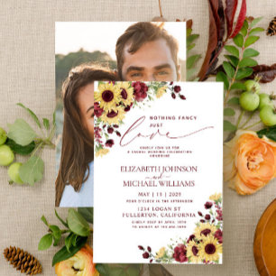 Nothing Fancy Just Love Sunflower Burgundy Photo Invitation