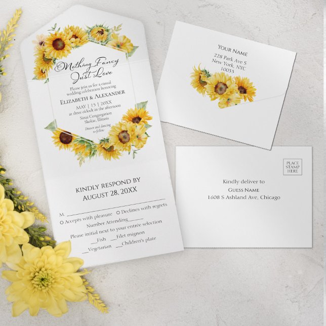 Nothing Fancy Just Love Sunflower Photo Wedding All In One Invitation (Creator Uploaded)