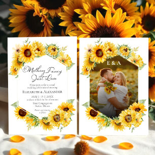 Nothing Fancy Just Love Sunflower Photo Wedding Invitation