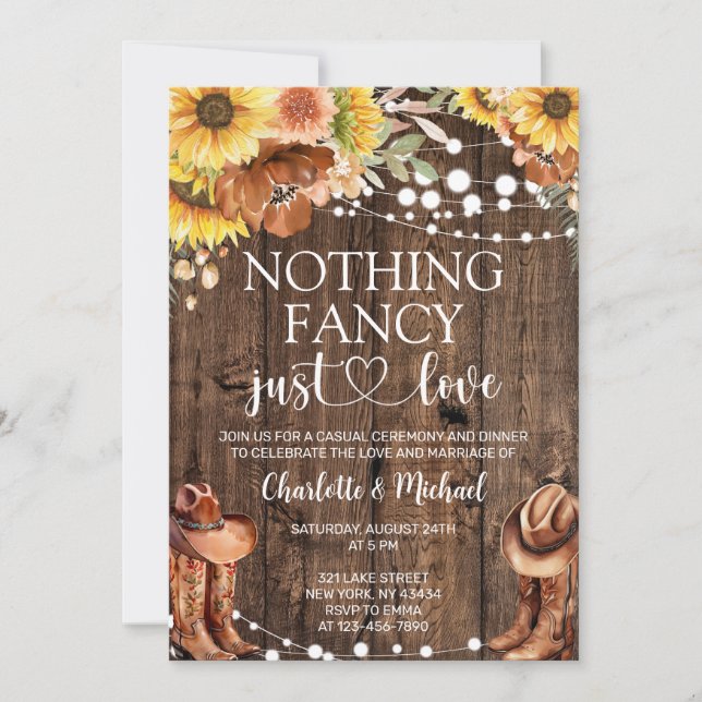 Nothing Fancy Just Love Sunflower Western Wedding Invitation (Front)
